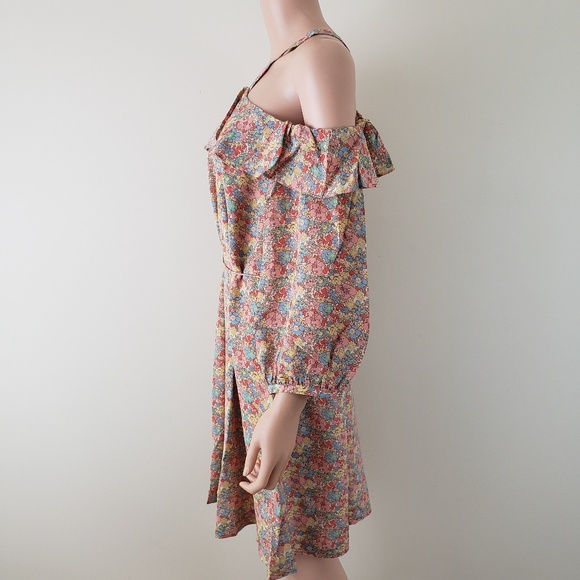 Madewell Cold Shoulder 100% Silk Dress 10 Romantic Nap Floral Cottagecore NWT - Picture 3 of 9